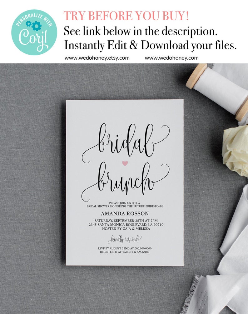 Editable Bridal Shower Invitation Template, Modern Calligraphy, Instant Download #WDH070