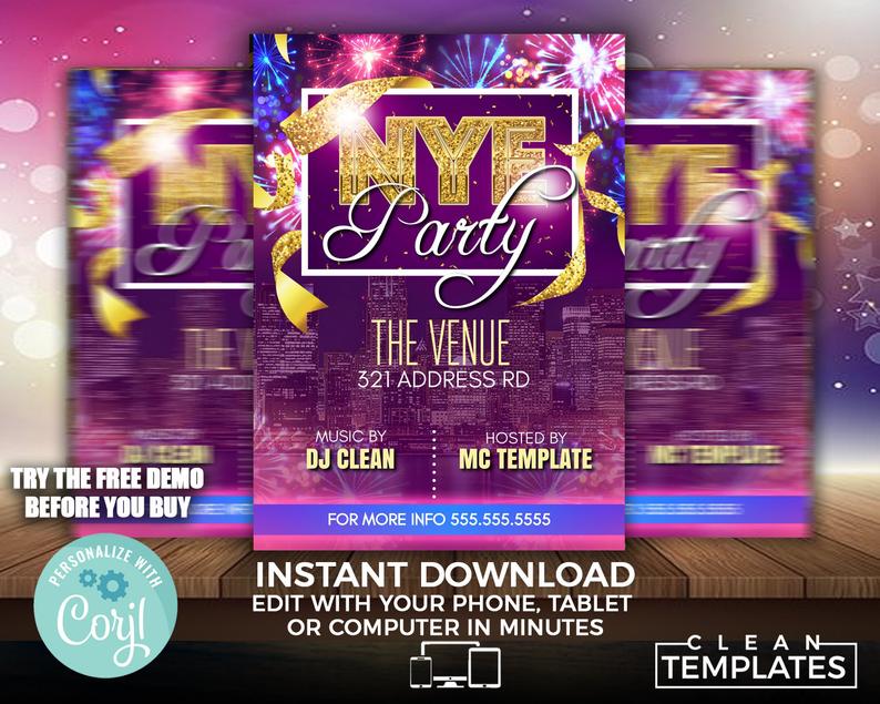 New Years Eve Flyer Invitation Template | Edit Online | 5X7 Digital & Printable | Do It Yourself | Corjl Template