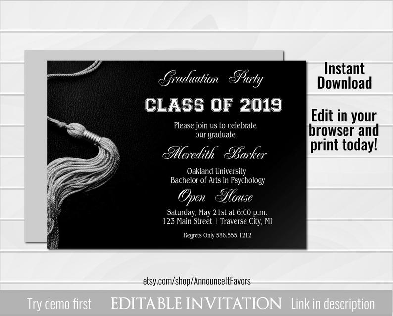 Class of 2020 Graduation Invitation Template, Graduation Invitation Printable, Instant Download, Editable Template, Corjl
