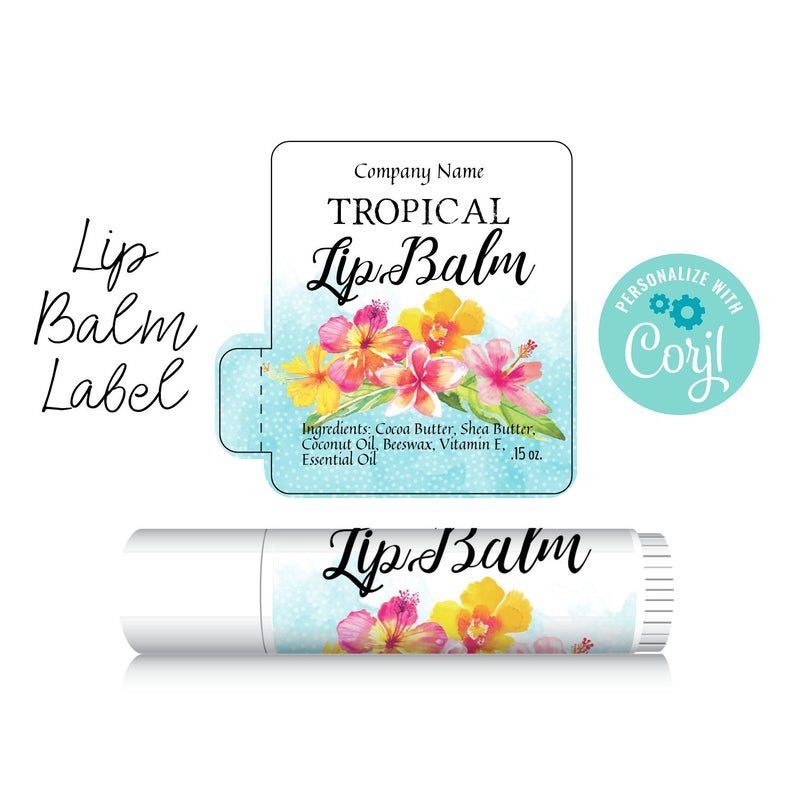 Lip Balm Label – Tropical Beach with Flowers. Edit, Personalize, Customize in Corjl, then Download & Print. Chapstick Label.