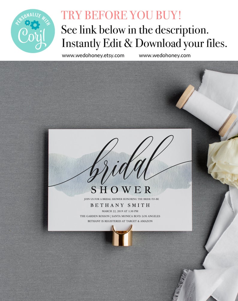 Modern Bridal Shower Invitations Printable, Editable Calligraphy Wedding Invite, Instant Download, Sizes: 5×7” and 4×6” #0033_2