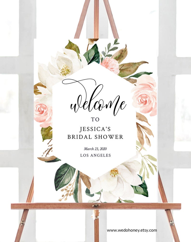 Magnolia Floral Welcome Bridal Shower Sign, Template, Sizes: 18×24” 20×30” 24×36” A1 and A2 #0051_13