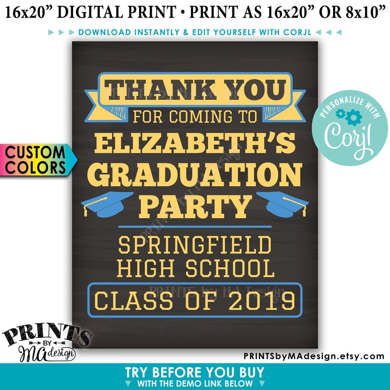 Thank You for Coming to the Graduation Party Sign, PRINTABLE 8×10/16×20” Chalkboard Style Graduation Decorations
