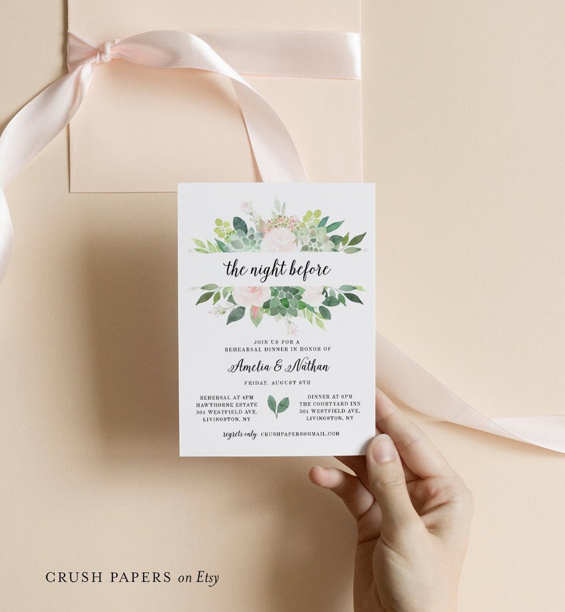 Succulent Rehearsal Dinner Invitation Template, Printable Greenery Wedding Rehearsal Invite, Editable, INSTANT DOWNLOAD, Corjl #001-201RD