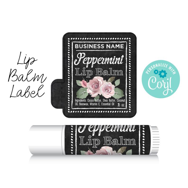 Lip Balm Label Chalkboard with Flowers. Edit, Personalize, Customize in Corjl, then Download & Print. Chapstick Label.