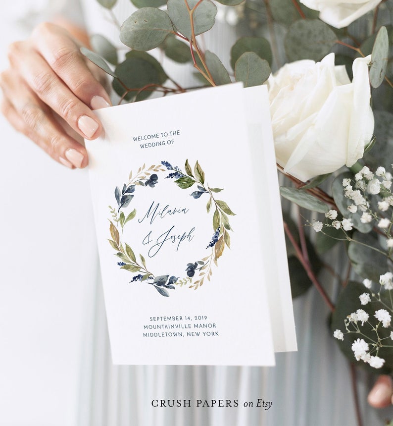 Greenery Wedding Program Template, Printable Folded Program, Order of Service, Boho Wedding Ceremony, INSTANT DOWNLOAD, Corjl #002-402WP