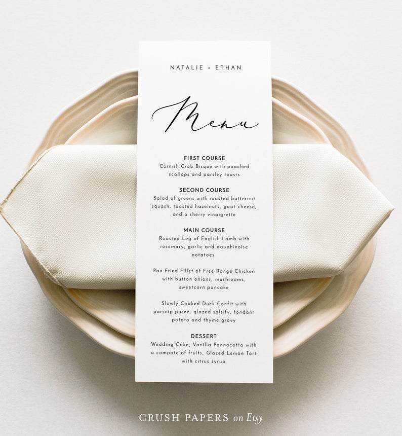 Minimalist Wedding Menu Template, Printable Dinner Menu, Modern Bridal Shower Menu, 100% Editable, INSTANT DOWNLOAD, Corjl #006-206WM