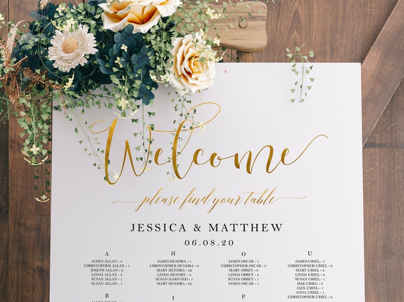 Alphabetical chart, Gold Seating Chart, Wedding Welcome Sign, Wedding Seating Plan, Seating Template, Try Before You Buy, #18_S45GA