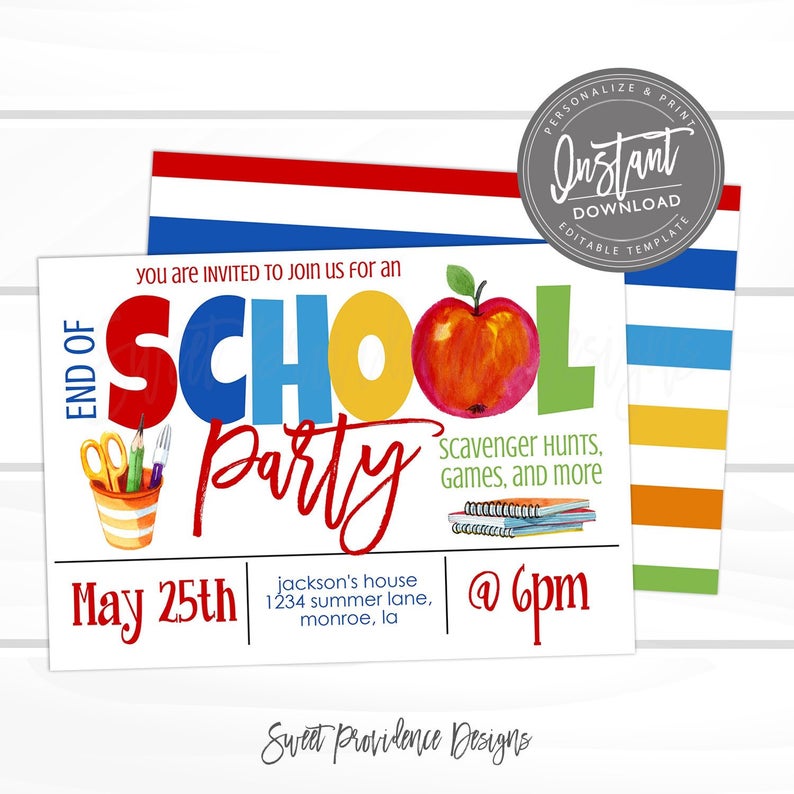 Editable School End of Year Party Invitation, PTO End of School Staff Luncheon Party template, Sweet Providence, Instant Access- EDIT NOW