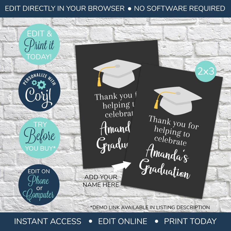 EDITABLE Graduation Party Favor Tags, Black and White Graduation Favor Tags, Personalized Graduation Tags, Favor Tags, Class of 2020