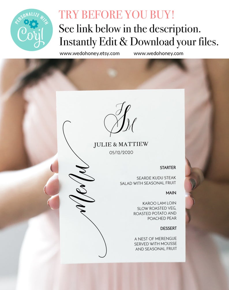 Modern Calligraphy Menu, Monogram, Editable Text, Try Before You Wedding Template #0033_16