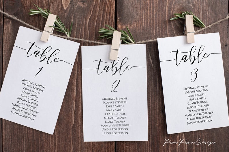 Wedding Seating Table Cards, Poster, Elegant Calligraphy Display 100% Editable Template, Corjl PPW0550