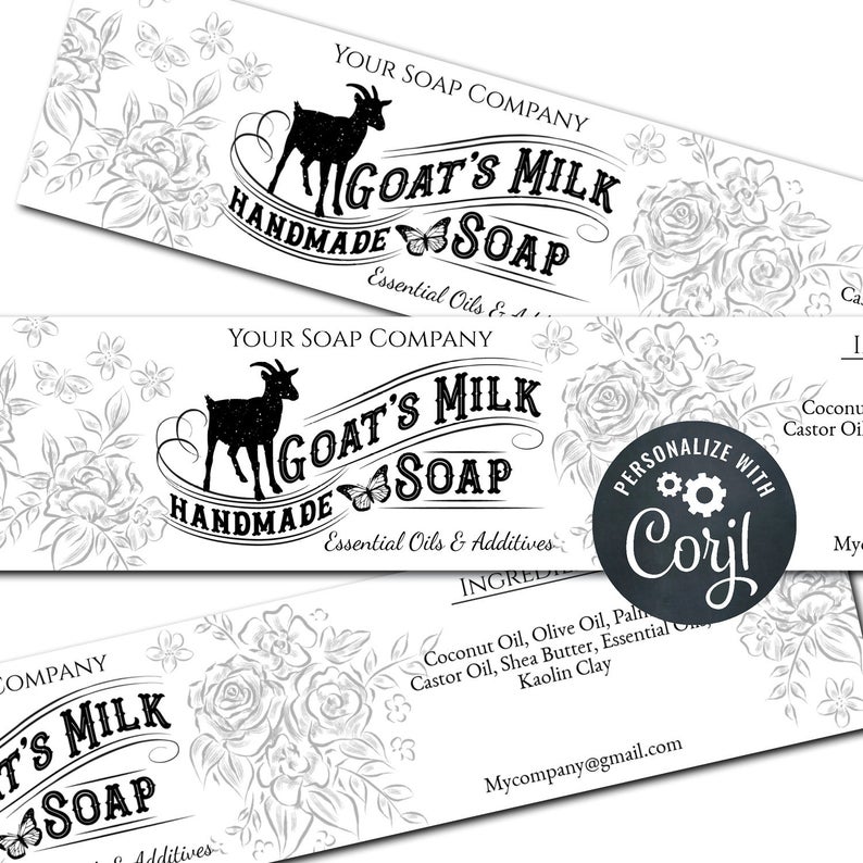 Goats Milk Soap Label. Editable Soap Packaging. Horizontal Cigar Band Template. Customize, Personalize w/ Corjl Online. Download and Print