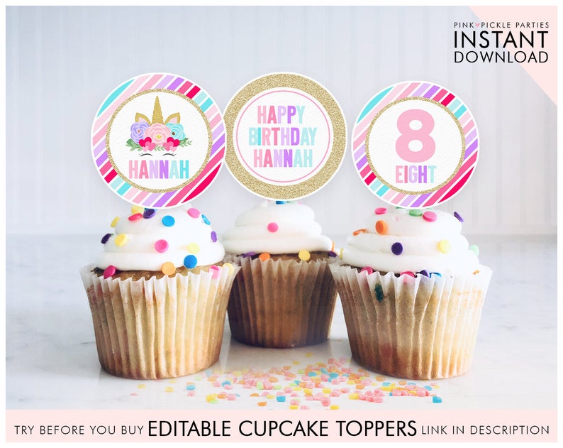 Unicorn Cupcake Toppers, Unicorn, Unicorn Party, Unicorn Birthday, Unicorn Cupcake Printable, Unicorn Topper, Cupcake Toppers | 711