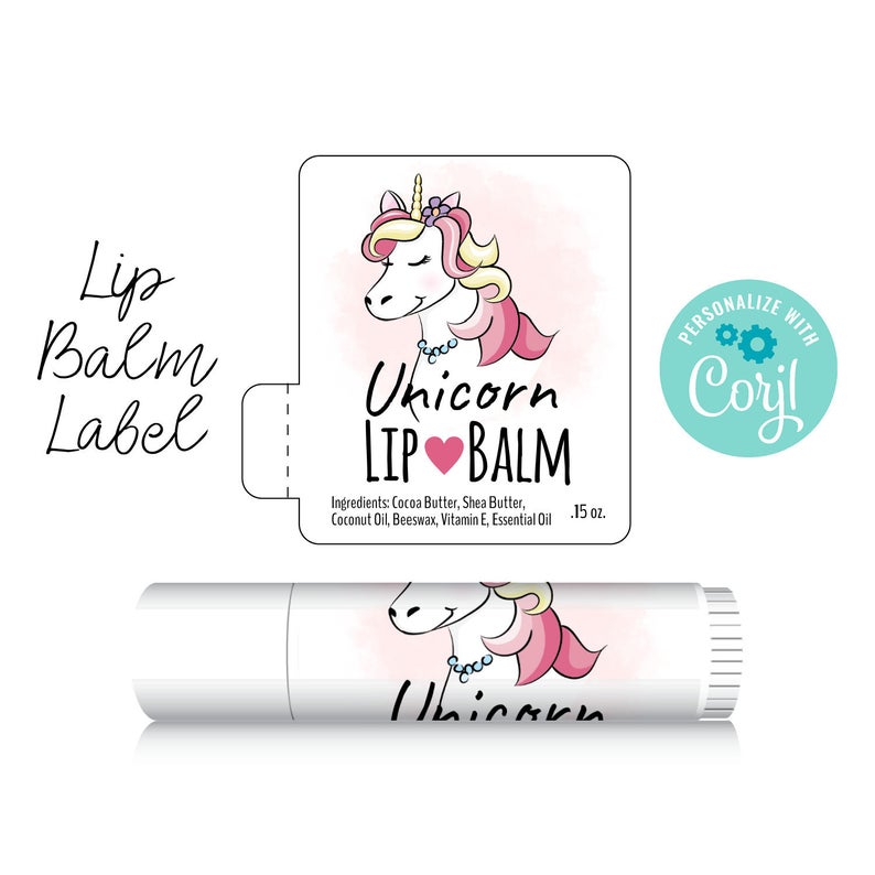 Lip Balm Label – Unicorn. Edit, Personalize, Customize in Corjl, then Download & Print. Chapstick Label.