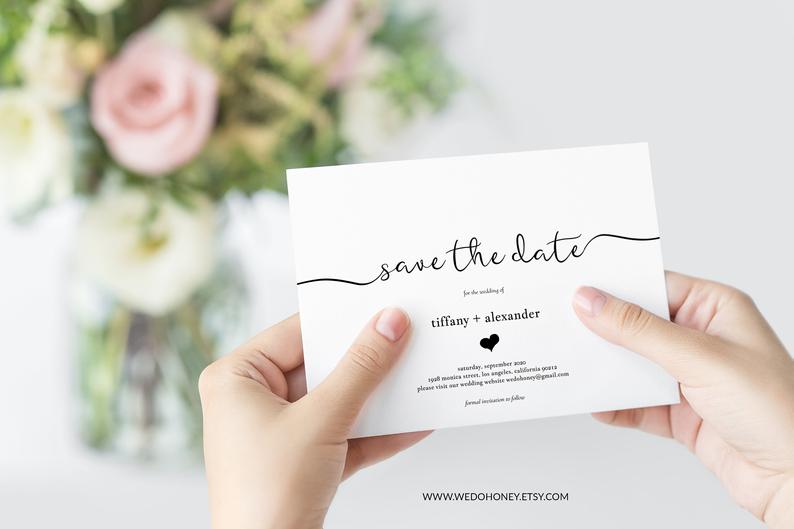 Calligraphy Save The Date Template, Fully Editable Text, Instant Download