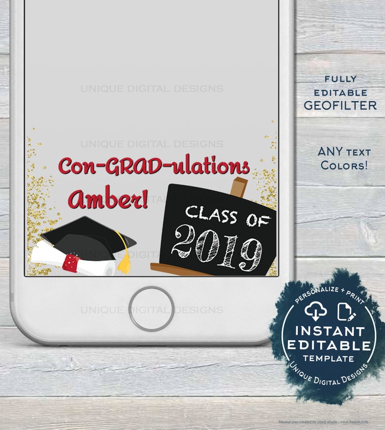 Editable Graduation Snapchat Geofilter, ConGRADulations Grad Filter, Personalized Class of 2019 Party School Diploma Custom INSTANT ACCESS