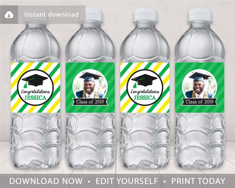 Graduation Party Water Bottle Labels | Editable Template Online | Instant Download