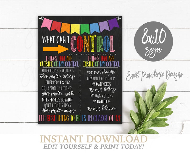 Classroom decor, School Counselor Sign, What I Can/Can’t Control Psychologist Poster, Counselor Office Art, Social Work Office High School