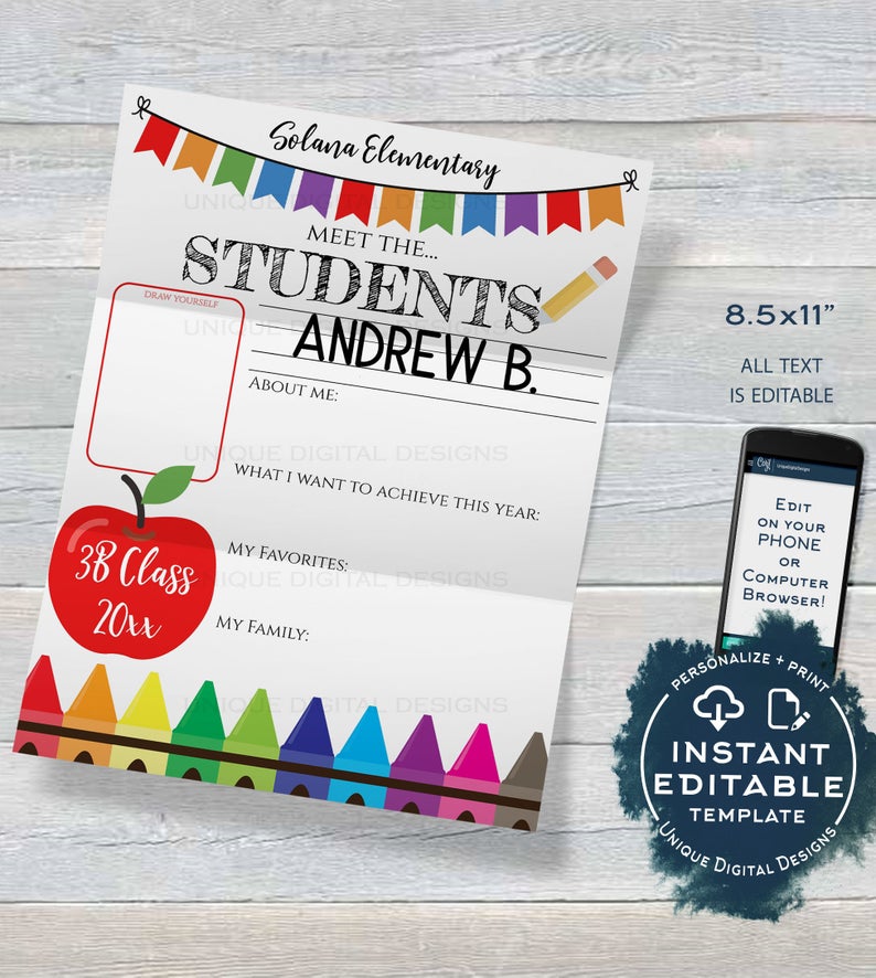 Editable Meet the Students About Me Letter Worksheet Template Get to Know Class Back to School Student of the Month PTA Flyer INSTANT ACCESS