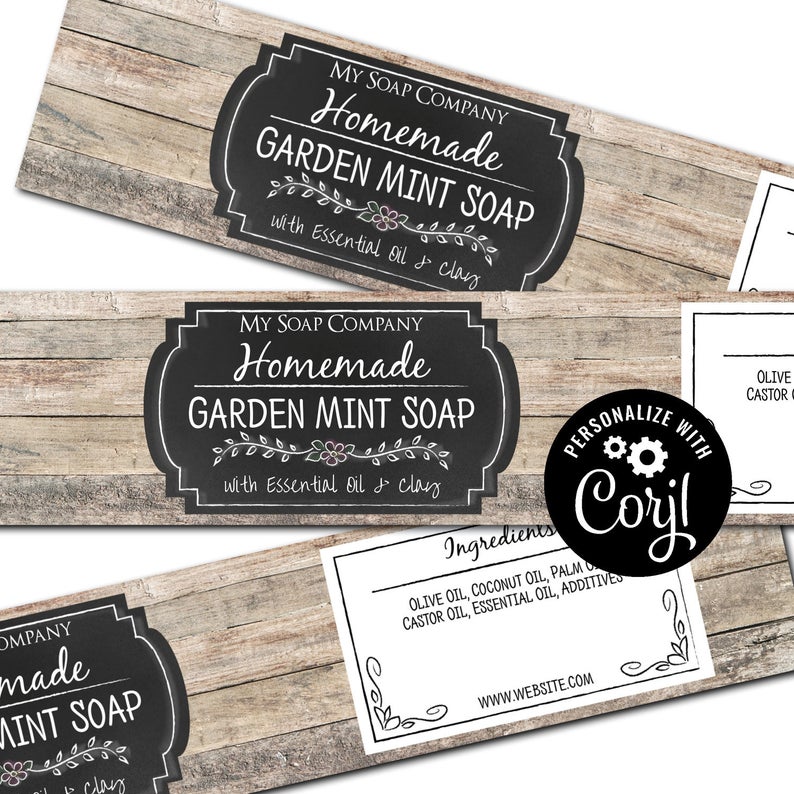 Chalkboard Farmhouse Soap Label. Editable Horizontal Cigar Band Soap Packaging. Customize Personalize with Corjl online. Download and Print