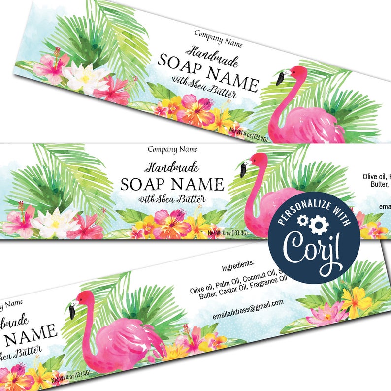 Tropical Beach Soap Label. Editable Soap Packaging. Horizontal Cigar Soap Band. Customize, Personalize w/ Corjl Online. Download and Print.