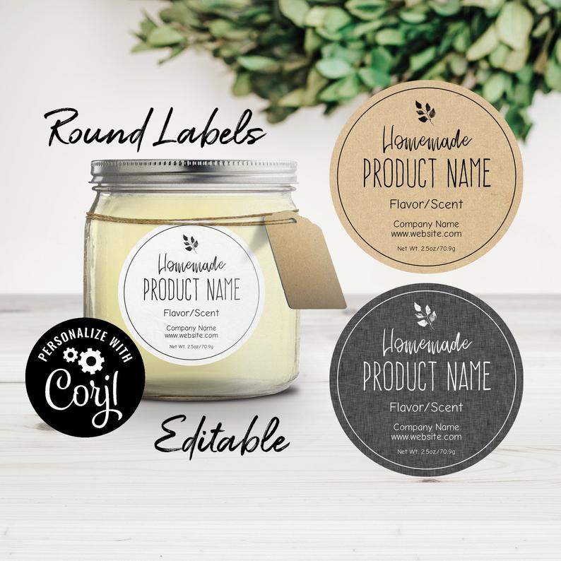 vNatural & Sophisticated Editable Round Labels. Personalize, Customize Online w/ Corjl. Download Print. For Jars, Bottles, Candles, Homemade