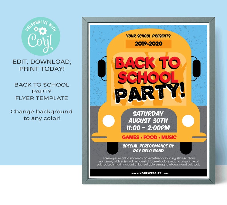Back To School Party Flyer Template • Back To School Flyer • Template | Editable Template • Instant Download Corjl.com