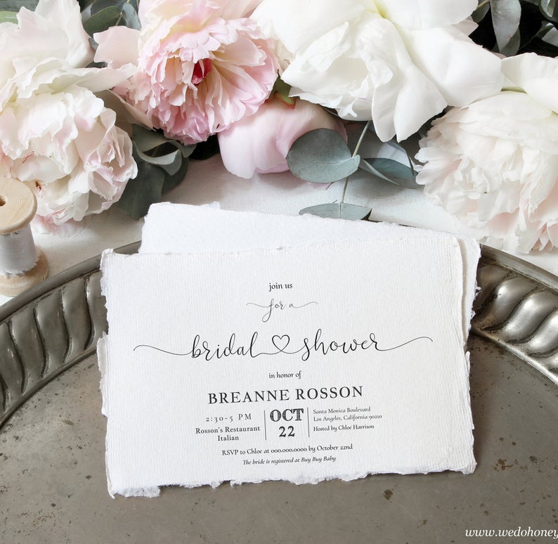 Heart Calligraphy Bridal Shower Invitation Template, Fully Editable Text 5×7 and 4×6