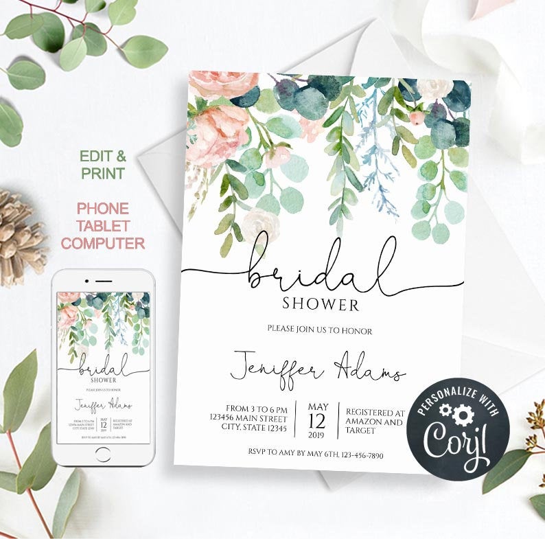 Fall Bridal Shower Invitation, Autumn Floral Bridal shower Invite, Shower Card Instant Download DIY Printable Editable Card Wedding, byh93