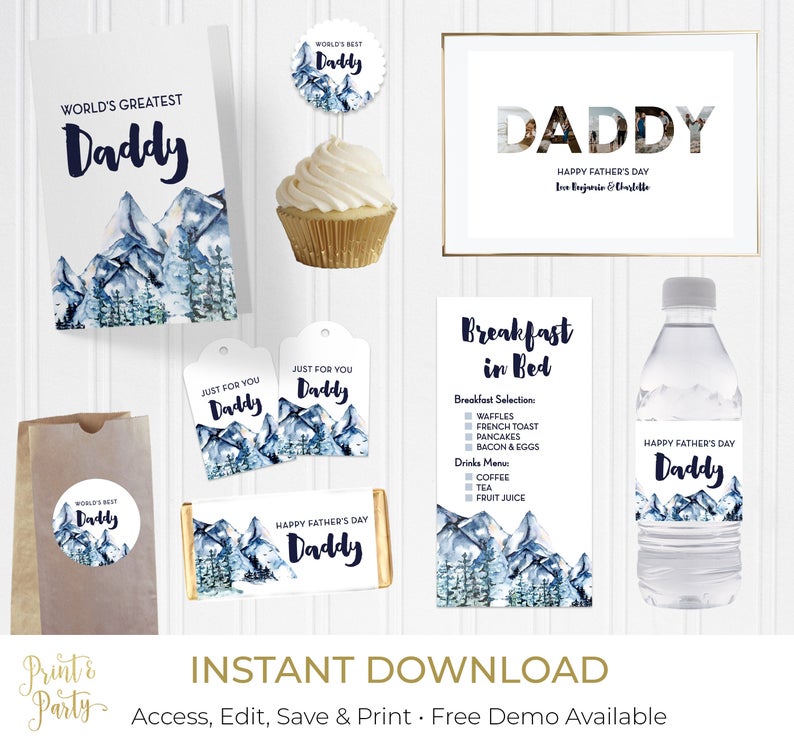 Father’s Day DIY Gift Celebration Printable Package, Editable with Corjl, Instant Download Template, Make Dad Personalized Gifts and Cards
