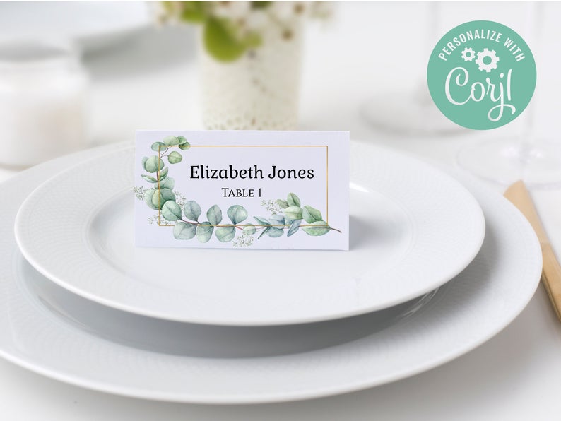 Greenery Place Cards Template, Eucalyptus Name Cards Template, Buffet Tent Cards, Greenery Wedding Template, ET1