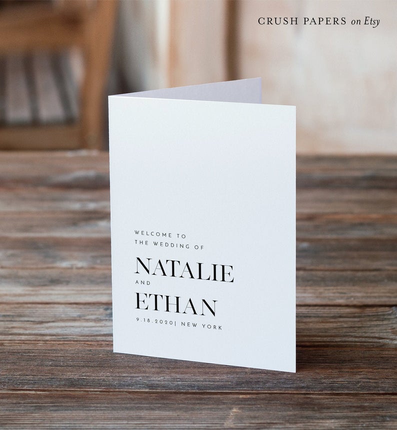 Minimalist Wedding Program Template, Printable Order of Service, DIY Folded Wedding Ceremony Program, INSTANT DOWNLOAD, Corjl #006-404WP