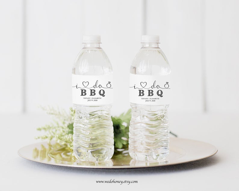 I Do BBQ Wedding Water Bottle Labels for Couples Shower Engagement Party, Fully Editable Text