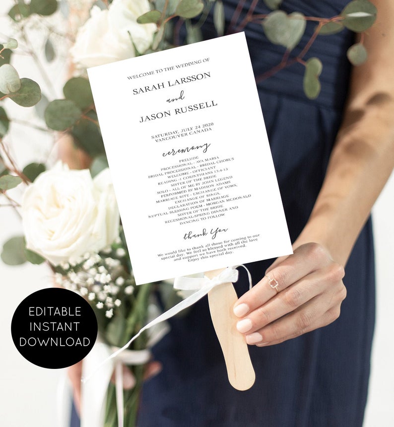 WEDDING PROGRAM FAN – Wedding Program Template – wedding program – wedding program template editable – wedding program fan template 01