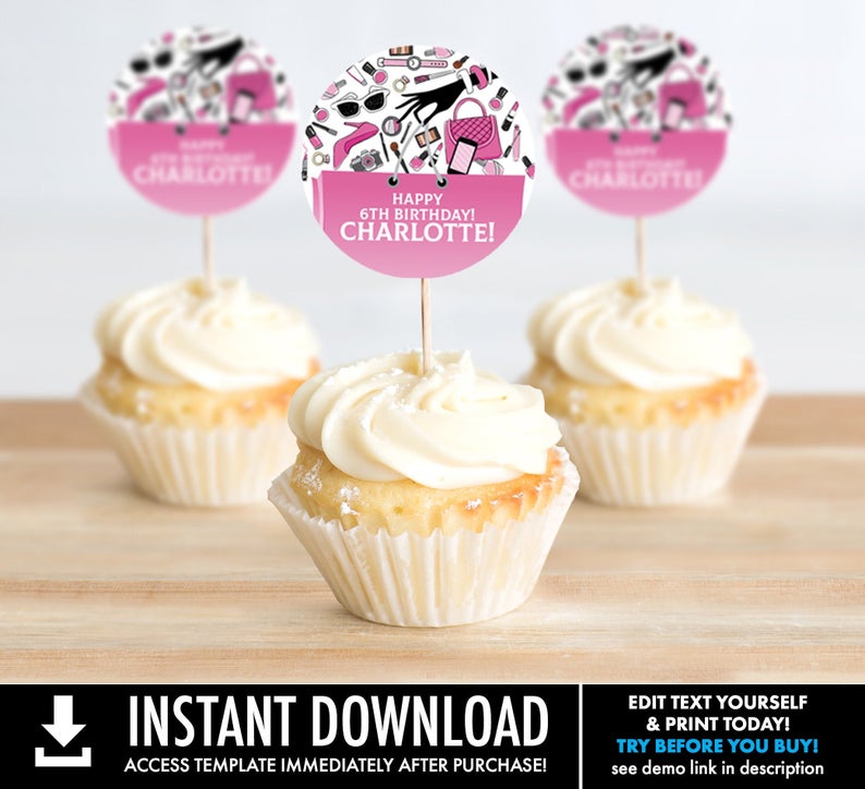 Mall Scavenger Hunt 2-inch Cupcake Toppers – Circle Tag – Favor Sticker | Self-Editing with CORJL – INSTANT DOWNLOAD Printable