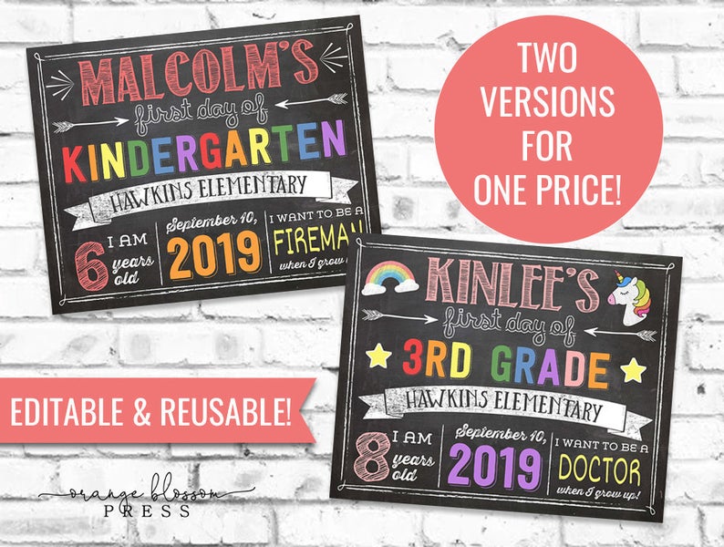 Chalkboard Back to School Sign, Last Day of School Sign, Editable and Reusable, Boy or Girl, Personalized Printable, Instant Edit & Download