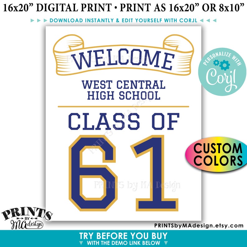 Class Reunion Welcome Sign, Custom Class of Reunion Decorations, Custom PRINTABLE 8×10/16×20” Sign