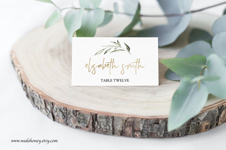 Gold and Greenery Place Cards Names Personalized Text with Corjl #201_5