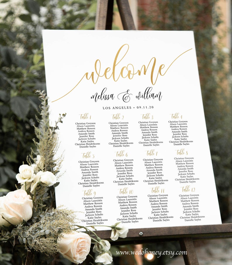 Gold Welcome Seating Chart Poster Template, Editable Text, Instant Download #0035