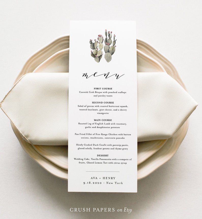 Cactus Wedding Menu Template, Minimalist Desert Dinner Menu, Modern Bridal Shower Menu, Editable Text, INSTANT DOWNLOAD, Corjl #012-209WM