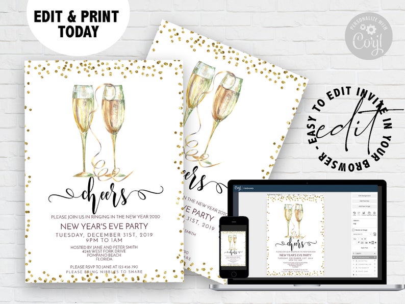 New Years Eve Invitation DIY New Year Party Editable New Years New Years Eve Invite New Years Invitation New Year Invite