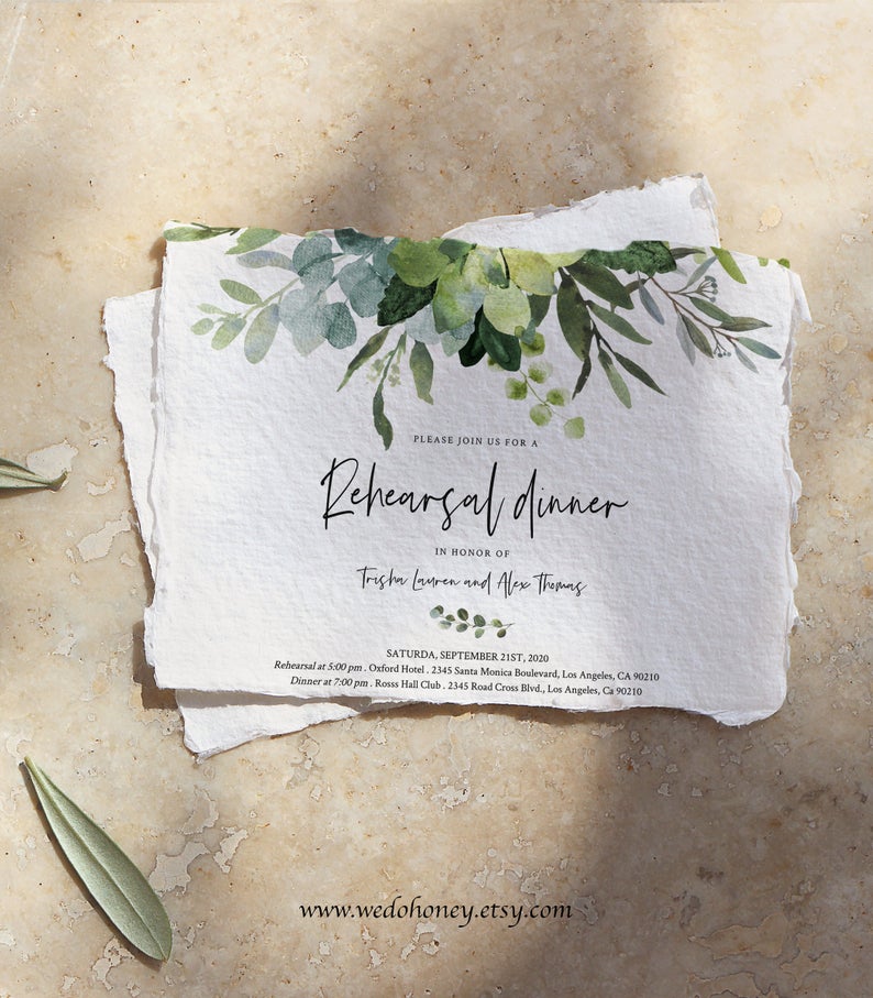 Greenery Rehearsal Dinner Invitation Template, Green Foliage Party Invite, Instant Download, Editable Text