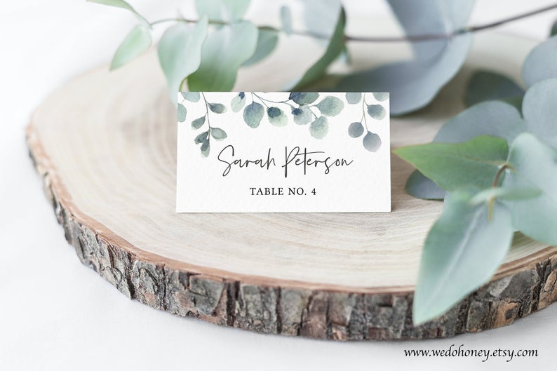 Eucalyptus Place Card Wedding, Modern and Rustic Wedding, Personalized Names, DIY Escort Cards, Reserved Seating #081