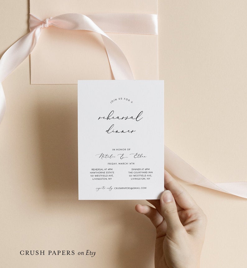 Minimalist Rehearsal Dinner Invitation Template, Printable Wedding Rehearsal Invite, 100% Editable, Instant Download, Corjl #006-205RD