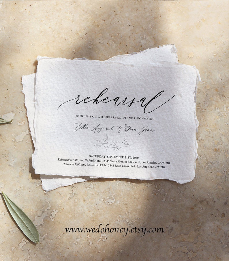 Elegant Rehearsal Dinner Invitation Template, Modern Wedding Calligraphy, Editable Text with Corjl #WDH020