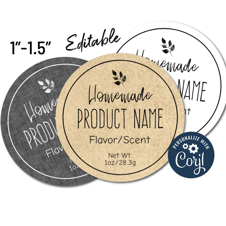 Mini 1″-1.5″ Natural & Sophisticated Editable Round Labels. Personalize, Customize Online w/ Corjl. Download Print. For Small Jars and Tins