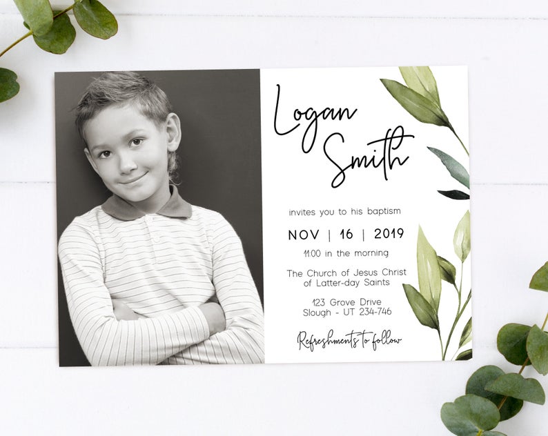 EDITABLE, LDS Baptism Invitation Template, Printable Baptism Announcement, boy baptism, LDS baptism, Instant Download, Corjl, GE02