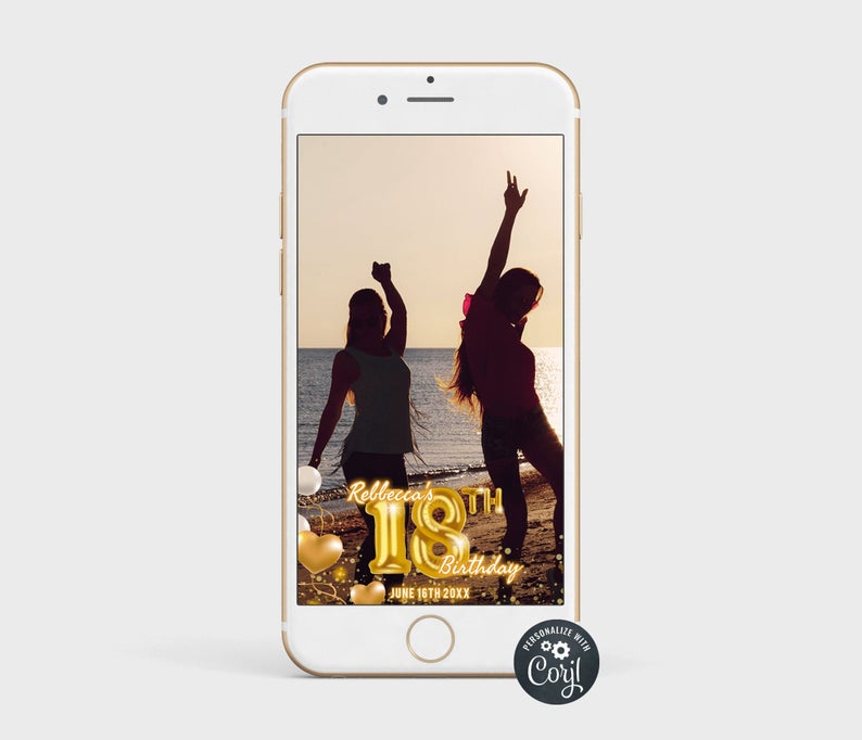 18th Birthday Geofilter, Eighteenth birthday, Eighteen Celebration, Corjl Template, Snap Chat Filter, SMS, Digital Template, Electronic