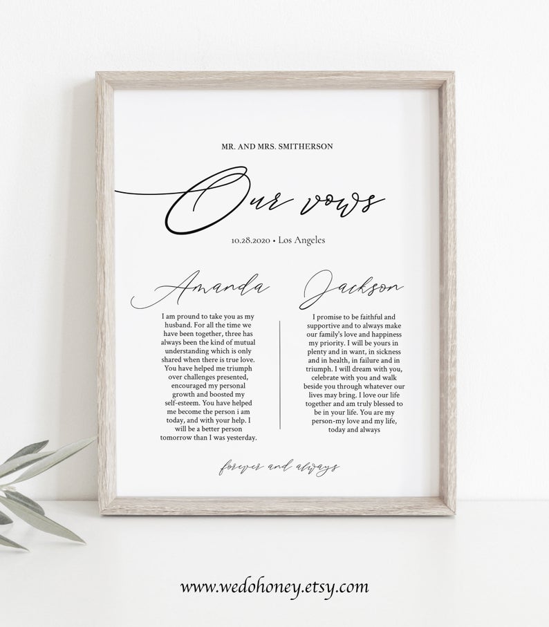 Our Vows Sign Template, One Year Anniversary Gift, Printable Wall Art Keepsake, Editable DIY Instant Download #086